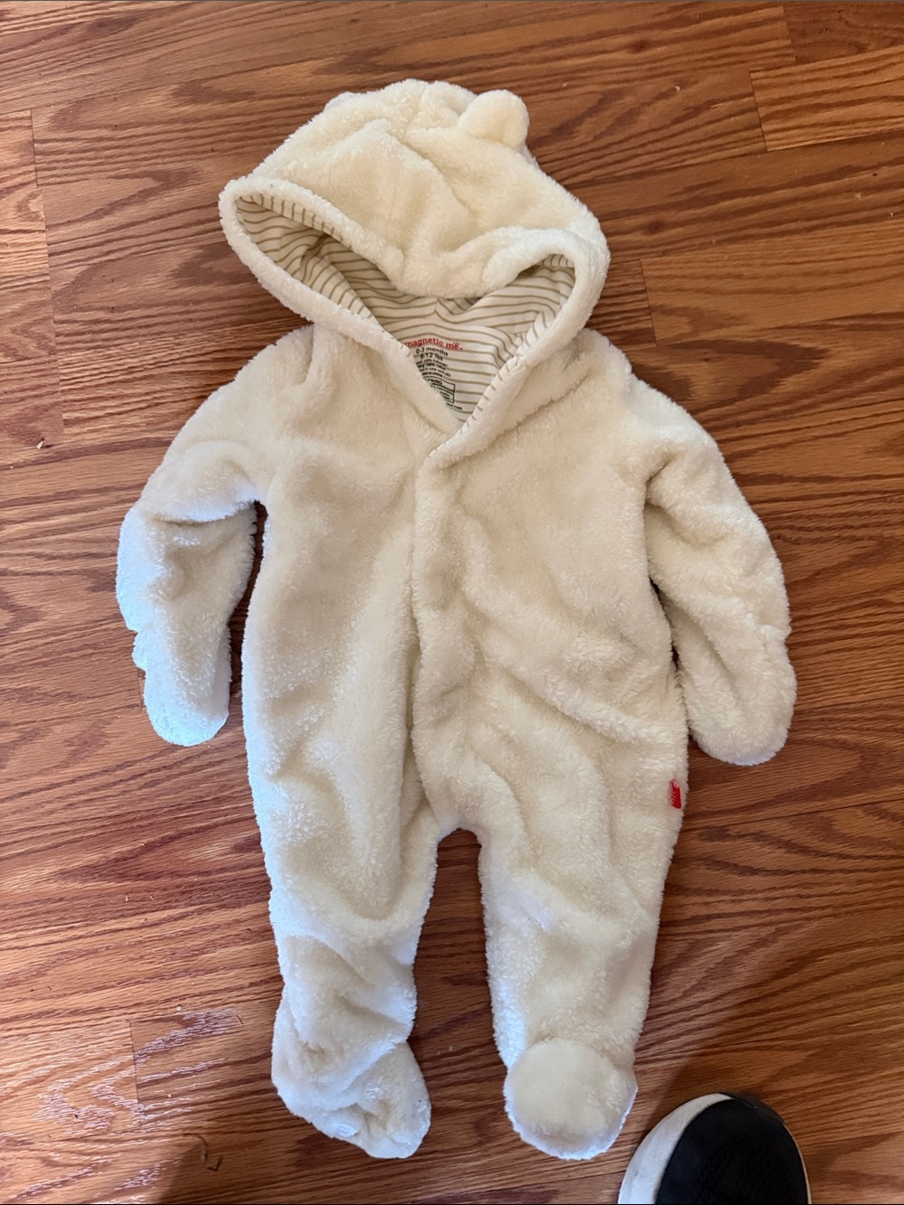 Magnetic Me Cream Plush Hooded Baby One-Piece